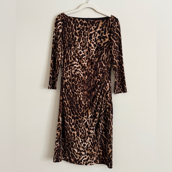 Lauren Ralph Lauren Leopard Print Sheath Dress with Side Ruching Womens Size 2 - Picture 1 of 11